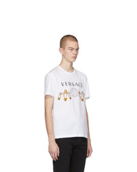 Мужская белая футболка с круглым вырезом с вышивкой от Versace