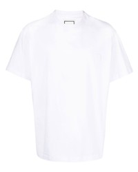 Мужская белая футболка с круглым вырезом с вышивкой от Wooyoungmi