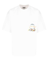 Мужская белая футболка с круглым вырезом с вышивкой от YMC