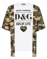 Мужская белая футболка с круглым вырезом с камуфляжным принтом от Dolce & Gabbana