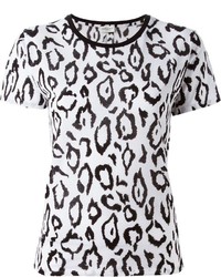 Белая футболка с круглым вырезом с леопардовым принтом