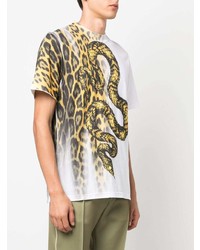 Мужская белая футболка с круглым вырезом с леопардовым принтом от Roberto Cavalli