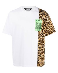 Мужская белая футболка с круглым вырезом с леопардовым принтом от Just Cavalli