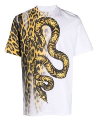 Мужская белая футболка с круглым вырезом с леопардовым принтом от Roberto Cavalli