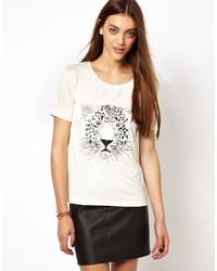 Женская белая футболка с круглым вырезом с леопардовым принтом от Selected