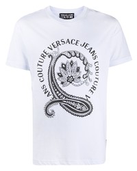 Мужская белая футболка с круглым вырезом с "огурцами" от VERSACE JEANS COUTURE