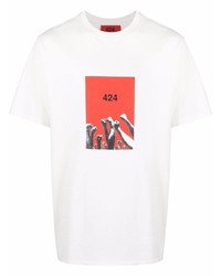 Мужская белая футболка с круглым вырезом с принтом от 424