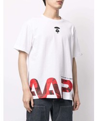 Мужская белая футболка с круглым вырезом с принтом от AAPE BY A BATHING APE