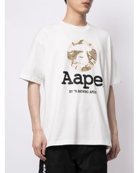 Мужская белая футболка с круглым вырезом с принтом от AAPE BY A BATHING APE