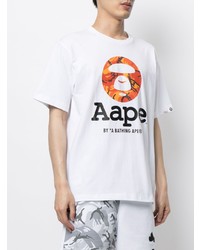 Мужская белая футболка с круглым вырезом с принтом от AAPE BY A BATHING APE