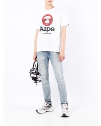 Мужская белая футболка с круглым вырезом с принтом от AAPE BY A BATHING APE