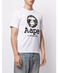 Мужская белая футболка с круглым вырезом с принтом от AAPE BY A BATHING APE