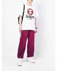 Мужская белая футболка с круглым вырезом с принтом от AAPE BY A BATHING APE