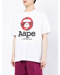 Мужская белая футболка с круглым вырезом с принтом от AAPE BY A BATHING APE