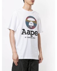 Мужская белая футболка с круглым вырезом с принтом от AAPE BY A BATHING APE