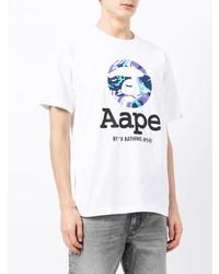 Мужская белая футболка с круглым вырезом с принтом от AAPE BY A BATHING APE