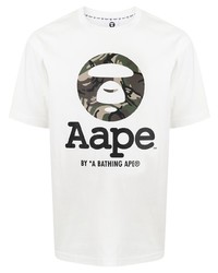 Мужская белая футболка с круглым вырезом с принтом от AAPE BY A BATHING APE