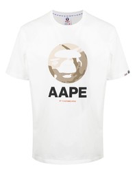 Мужская белая футболка с круглым вырезом с принтом от AAPE BY A BATHING APE