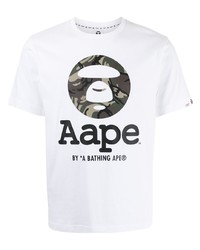 Мужская белая футболка с круглым вырезом с принтом от AAPE BY A BATHING APE