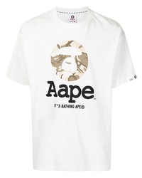 Мужская белая футболка с круглым вырезом с принтом от AAPE BY A BATHING APE