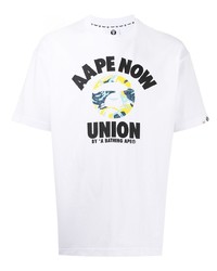 Мужская белая футболка с круглым вырезом с принтом от AAPE BY A BATHING APE