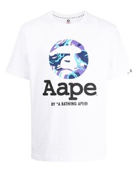 Мужская белая футболка с круглым вырезом с принтом от AAPE BY A BATHING APE