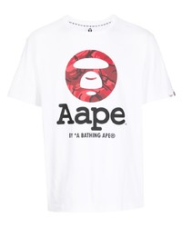 Мужская белая футболка с круглым вырезом с принтом от AAPE BY A BATHING APE