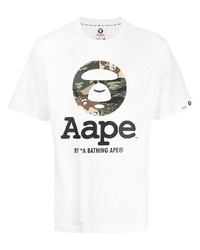 Мужская белая футболка с круглым вырезом с принтом от AAPE BY A BATHING APE