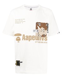 Мужская белая футболка с круглым вырезом с принтом от AAPE BY A BATHING APE