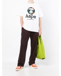 Мужская белая футболка с круглым вырезом с принтом от AAPE BY A BATHING APE