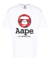 Мужская белая футболка с круглым вырезом с принтом от AAPE BY A BATHING APE