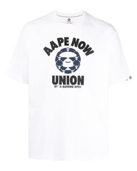 Мужская белая футболка с круглым вырезом с принтом от AAPE BY A BATHING APE