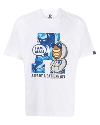 Мужская белая футболка с круглым вырезом с принтом от AAPE BY A BATHING APE