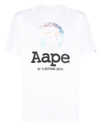 Мужская белая футболка с круглым вырезом с принтом от AAPE BY A BATHING APE