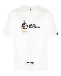 Мужская белая футболка с круглым вырезом с принтом от AAPE BY A BATHING APE