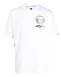 Мужская белая футболка с круглым вырезом с принтом от AAPE BY A BATHING APE