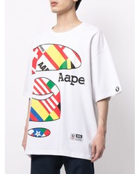 Мужская белая футболка с круглым вырезом с принтом от AAPE BY A BATHING APE