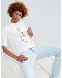 Мужская белая футболка с круглым вырезом с принтом от ANTIMATTER