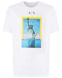 Мужская белая футболка с круглым вырезом с принтом от Armani Exchange