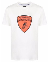 Мужская белая футболка с круглым вырезом с принтом от Automobili Lamborghini
