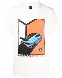 Мужская белая футболка с круглым вырезом с принтом от Automobili Lamborghini