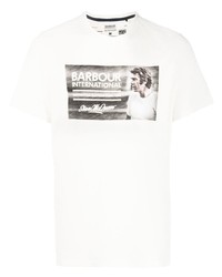 Мужская белая футболка с круглым вырезом с принтом от Barbour
