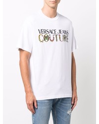 Мужская белая футболка с круглым вырезом с принтом от VERSACE JEANS COUTURE