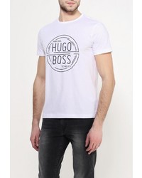 Мужская белая футболка с круглым вырезом с принтом от Boss Green