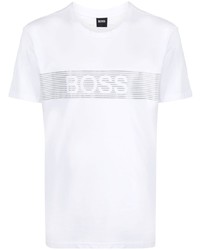 Мужская белая футболка с круглым вырезом с принтом от BOSS HUGO BOSS