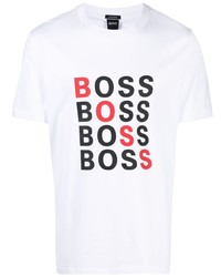 Мужская белая футболка с круглым вырезом с принтом от BOSS HUGO BOSS