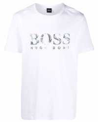 Мужская белая футболка с круглым вырезом с принтом от BOSS HUGO BOSS