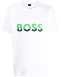 Мужская белая футболка с круглым вырезом с принтом от BOSS