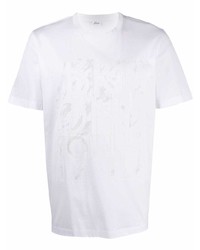 Мужская белая футболка с круглым вырезом с принтом от Brioni