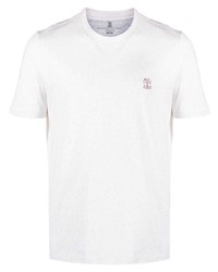 Мужская белая футболка с круглым вырезом с принтом от Brunello Cucinelli